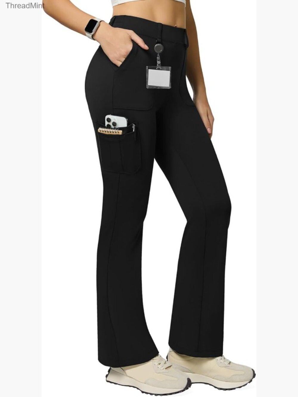 High Waist Bootcut Flare Cargo Leggings with 6 Pockets Stretch Yoga Work Pants